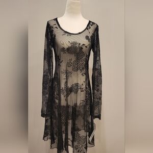 Joseph Ribkoff Black Embroidered Tunic Dress or  Swim Cover Up Womens Size 4 NWT